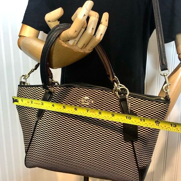 COACH Legacy Black White Jacquard and Leather Color Block Shoulder Bag - Picture 11 of 17